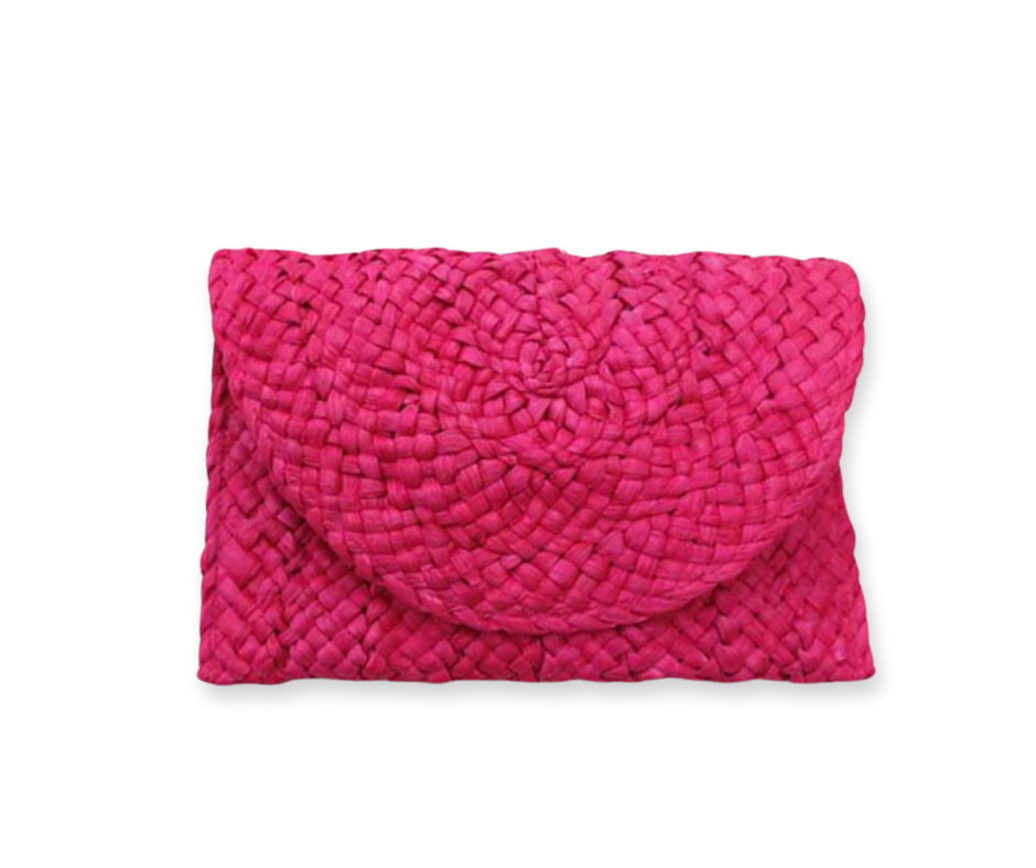 Neon Pink Santino Straw Clutch Bag