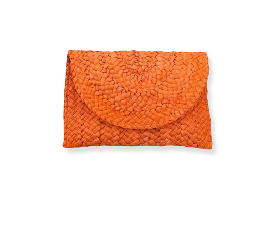 Orange Santino Straw Clutch Bag