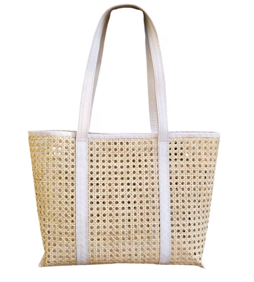 Audrey Rattan & Leather Beach Bag Nude