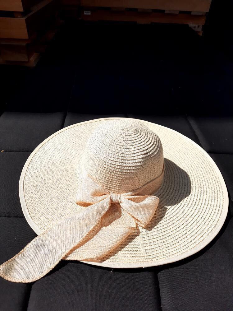 Beige Large bow Beach Hat